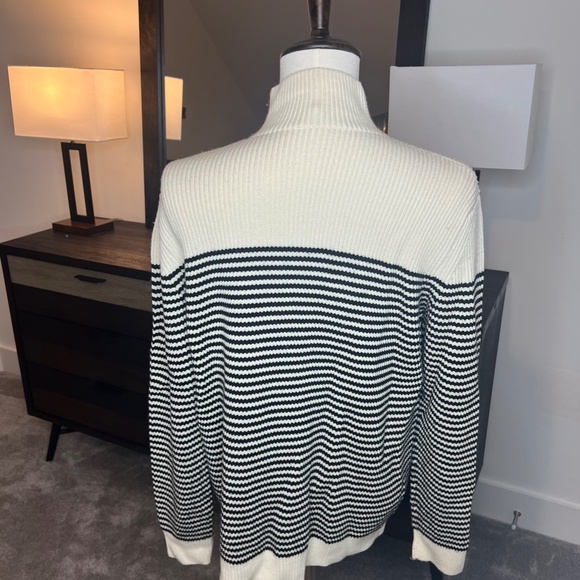 JW Anderson Logo-Embroidered Striped Ribbed Merino Wool Half-Zip Sweater.  - Picture 2 of 3